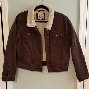 STOOSH vintage denim Chocolate Sherpa-Lined Jacket